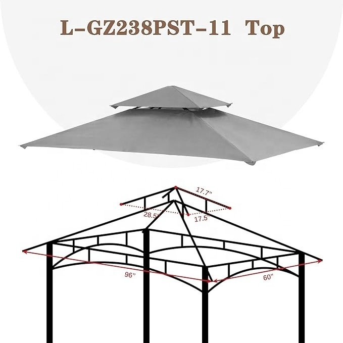 SCOCANOPY Sunshade Air Vent Waterproof Anti-UV 5ftx8ft Replacement Canopy Grill BBQ Gazebo Roof Tops for Backyard Barbecue Gray