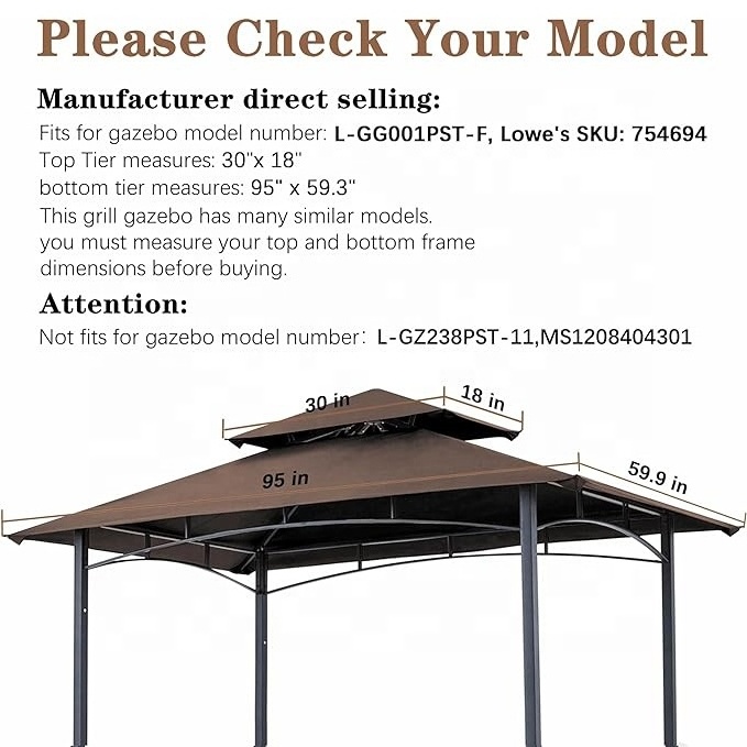 SCOCANOPY Replacement Canopy Roof Tops for 8x5ft Grill BBQ Gazebo Tent Rainproof with Double Tiers Camping Accessories Brown