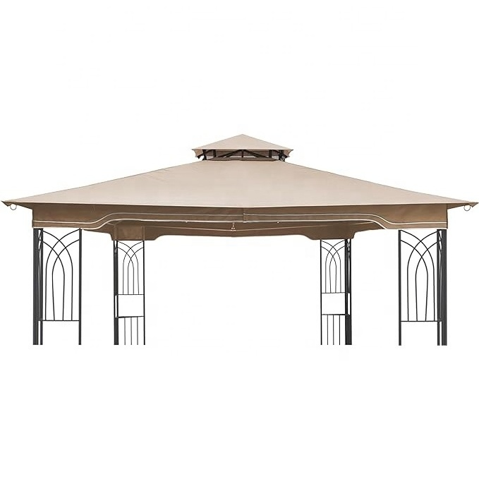 SCOCANOPY 2 Tier 10 by 12 Replacement Canopy for 10x12 Regency II BBQ Gazebo Ripstop Polyester to Garden Amusement Light Beige