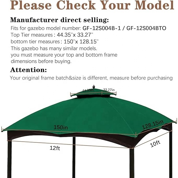 SCOCANOPY Factory Wholesale Waterproof Canopy Tent Replacement Cover Tops for Lowe's Allen Roth 10x12 Gazebo Pergola Backyard