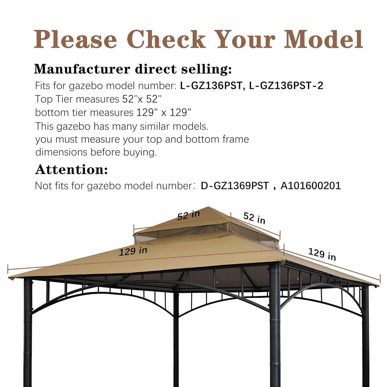 SCOCANOPY Beige Custom Outdoor Cheap Patio Gazebo  Replacement Roof For Target Madaga  Model L GZ136PST