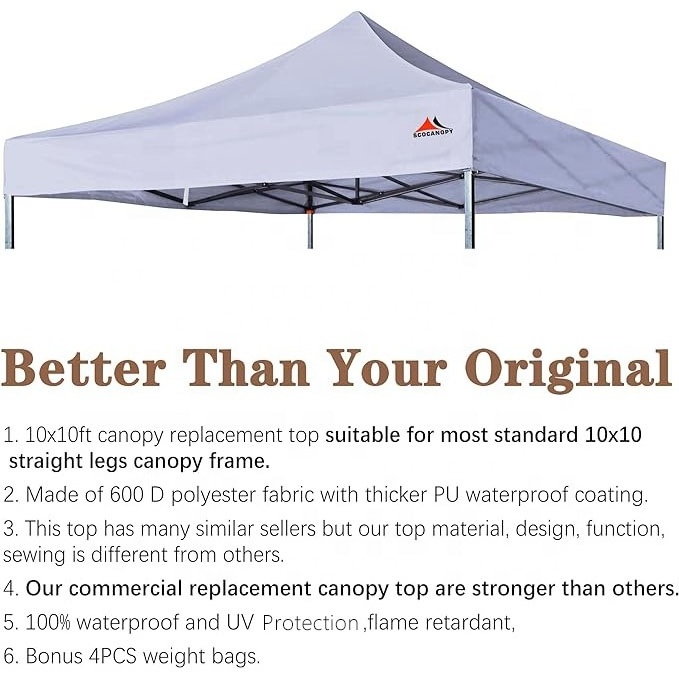 SCOCANOPY UV Protection Windproof Pop Up 10x10 Canopy Replacement Cover Top with Four Sand Bags for Outdoor Camping Light Grey