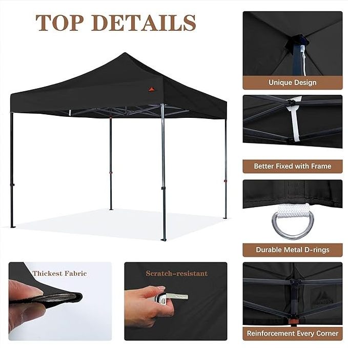 SCOCANOPY Waterproof Pop Up Folding 10 by 10 First Up Canopy Tent Replacement Top Only 10x10 Bonus 4 Pack Weight Bag Black