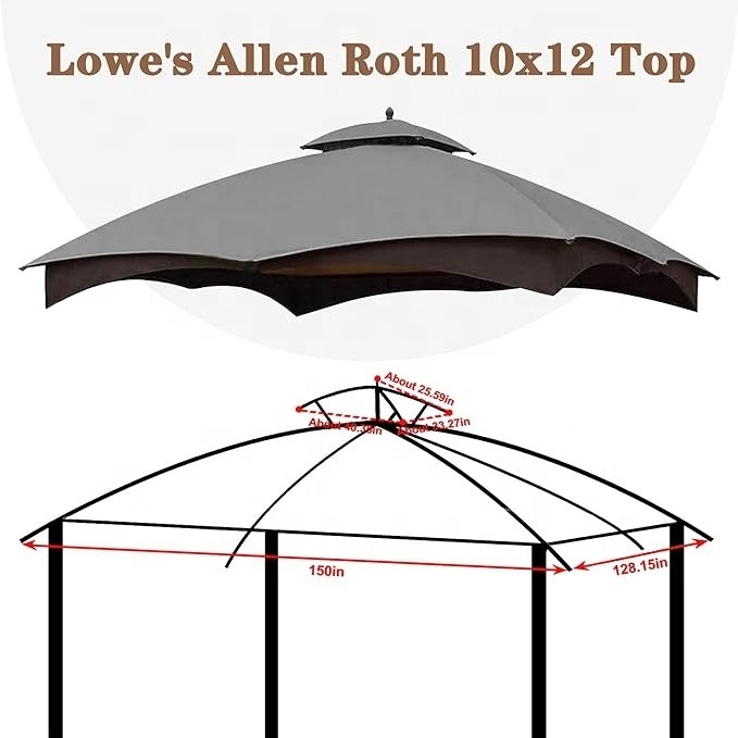 SCOCANOPY Rainproof Sun Protection Tent Canopy Replacement Top Cover Marquee for Lowe's Allen Roth 10x12 Gazebo with Two Tiers