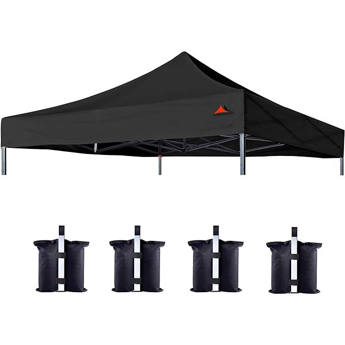 SCOCANOPY Waterproof Pop Up Folding 10 by 10 First Up Canopy Tent Replacement Top Only 10x10 Bonus 4 Pack Weight Bag Black