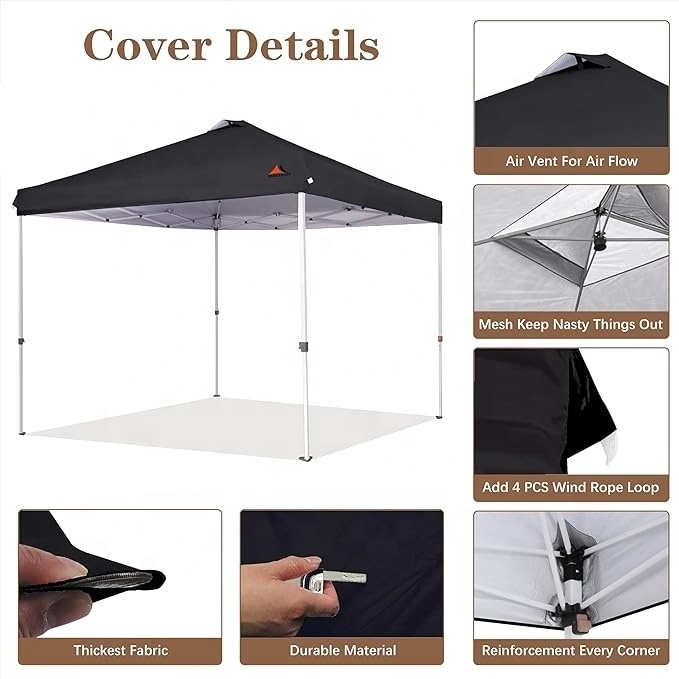 SCOCANOPY Waterproof Windproof Replacement Folding Tent Roof Replacement 10x10 Canopy Top with Air Vent Black