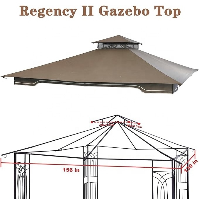 SCOCANOPY Patio bbq Canopy Roof Cover Replacement for 10x12 Regency II Gazebo Tent UV Protection Windproof with PU coated Khaki