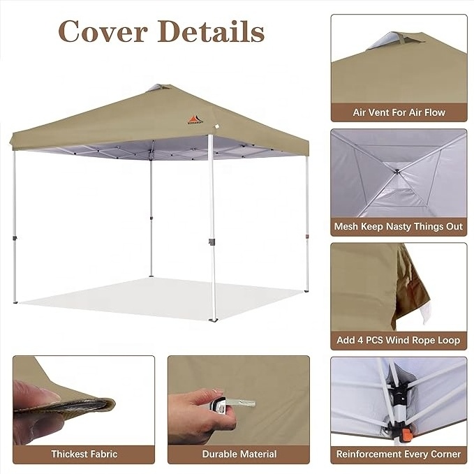 SCOCANOPY Waterproof 10x10 Grill Pop Up Canopy Cover Tent Replacement Top with Air Vent for Outdoor Event Khaki