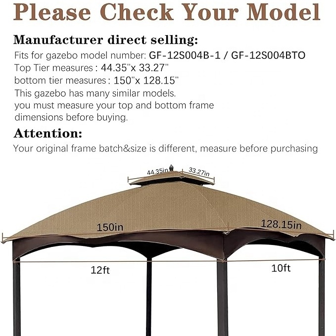 SCOCANOPY 100% Waterproof Outdoor Canopy Replacement Top Cover for Lowe's Allen Roth 10x12 Gazebo Tent to Garden Amusement