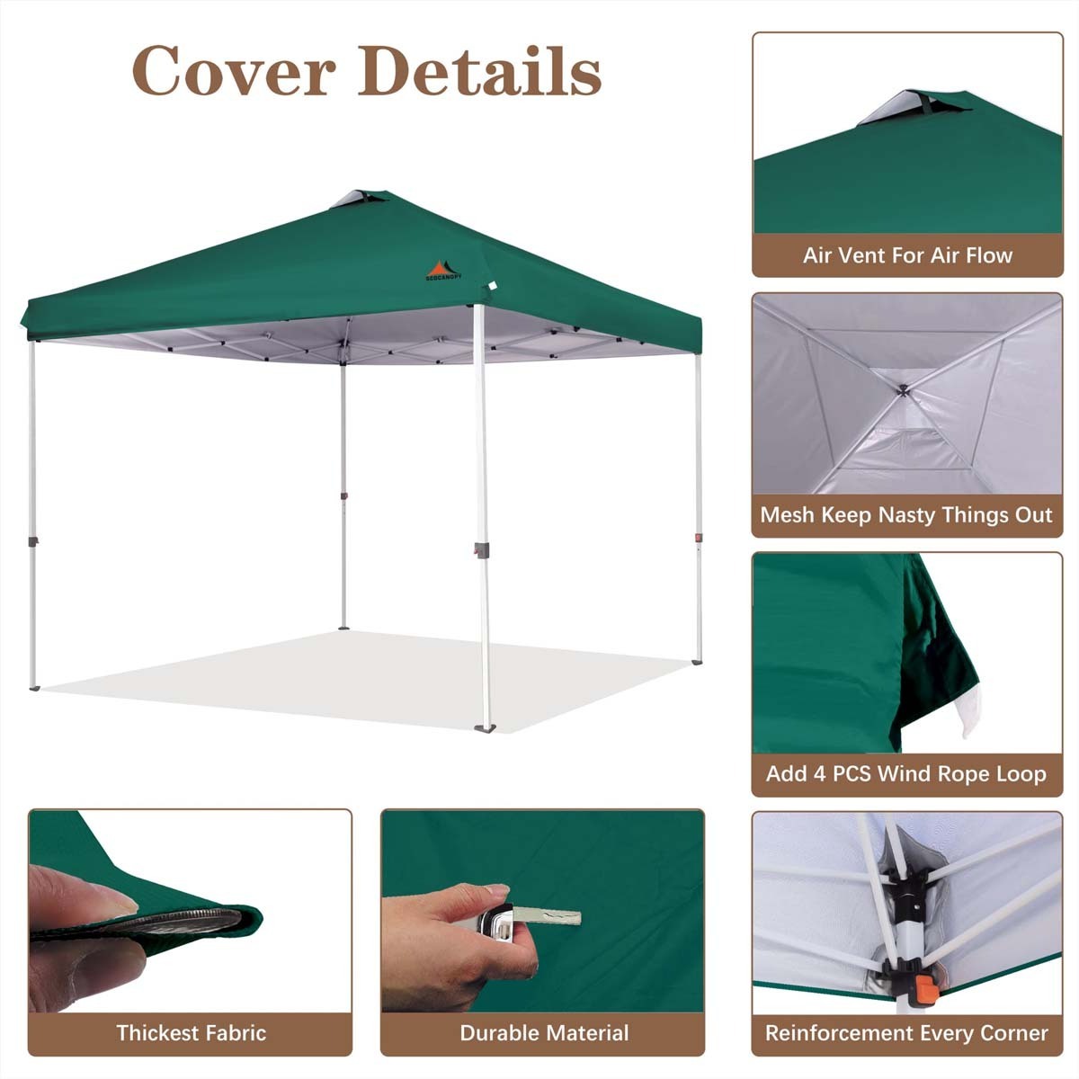 SCOCANOPY Replacement Top with Air Vent for 12x12 Canopy Frame, Canopy Cover ONLY Dark green