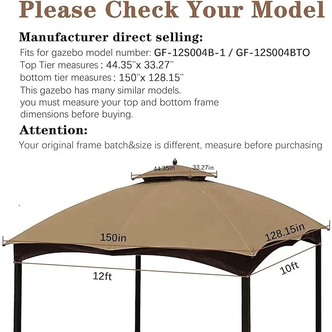 SCOCANOPY Easy To Install Durable Lowe's Allen Roth 10x12 Gazebo Tent Canopy Replacement Tops Cover for Leisure Activities