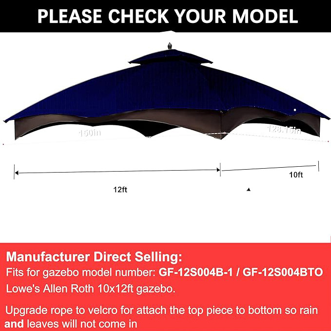 SCOCANOPY Ripstop Best Sunshelter 10x12 Canopy Tent Replacement Top Cover for Lowe's Allen Roth Gazebo with Two Tier to Backyard