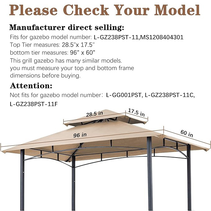 SCOCANOPY Factory Best Heavy Duty Canvas 8x5 foot Grill Bbq Gazebo Replacement Roof Canopy Covers for Lakeside Lowes Light Beige