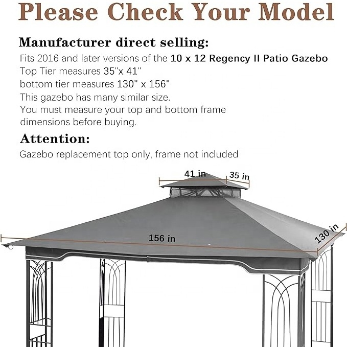 SCOCANOPY Heavy Duty Easy to Install Canopy Top Cover Replacement 10x12 for Regency II Patio Gazebo Rainproof with Two Tier Gray