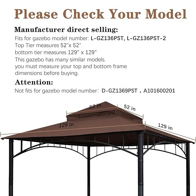 SCOCANOPY Shade Tech Grill Roof Canopy Replacement Cover Tops for Target Madaga Tent Gazebo Outdoor Events with 2 Tier Brown