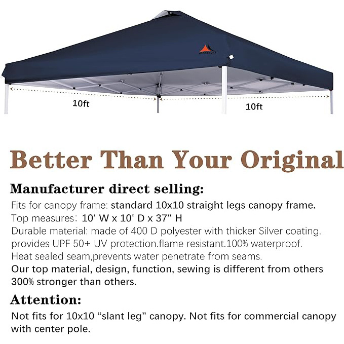 SCOCANOPY 10x10 Replacement Canopy Top Custom Folding Pop Up Tent Wedding Event Marquee Trade Show Tent with Air Vent NavyBlue