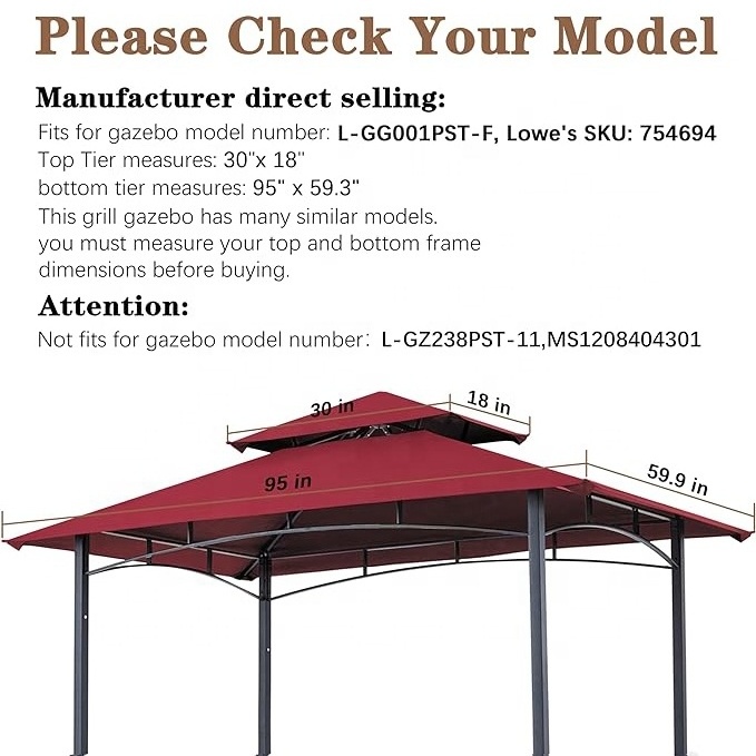 SCOCANOPY Heavy Duty Sunproof UV Protection Canopy Tent Replacement Covers Top for 8x5ft Grill BBQ Gazebo Pergola Burgundy