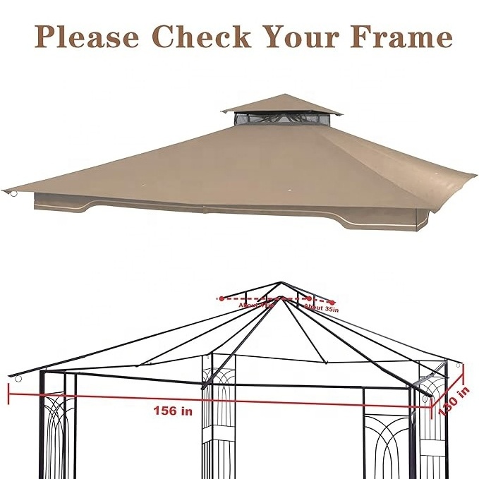 SCOCANOPY 2 Tier 10 by 12 Replacement Canopy for 10x12 Regency II BBQ Gazebo Ripstop Polyester to Garden Amusement Light Beige