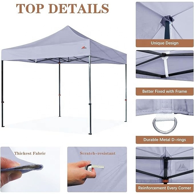 SCOCANOPY UV Protection Windproof Pop Up 10x10 Canopy Replacement Cover Top with Four Sand Bags for Outdoor Camping Light Grey