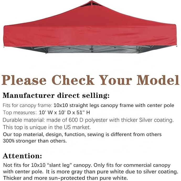 SCOCANOPY Commercial Grade Sunproof Rainproof 10x10 Replacement Gazebo Canopy Top with Air Vent for Pop Up Tent Outdoor Red