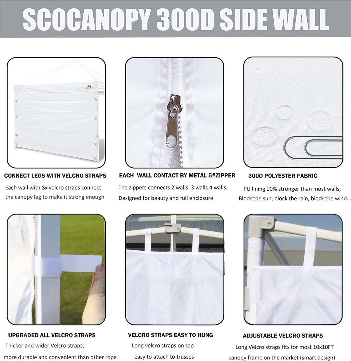 SCOCANOPY Door for 10x10 Canopy Frame One Central Zipper Design for Easy Entry and Exit,1 Pack Canopy Door Only Gray