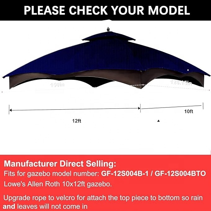 SCOCANOPY Ripstop Best Sunshelter 10x12 Canopy Tent Replacement Top Cover for Lowe's Allen Roth Gazebo with Two Tier to Backyard