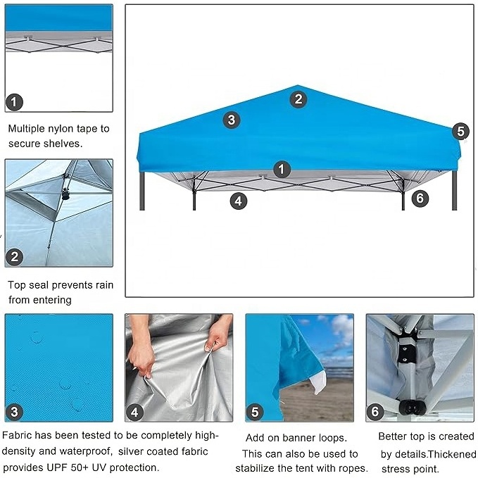 SCOCANOPY Portable Instant 10x10 Frame Canopy Replacement Covers Waterproof for Outdoor Camping Traveling SkyBlue