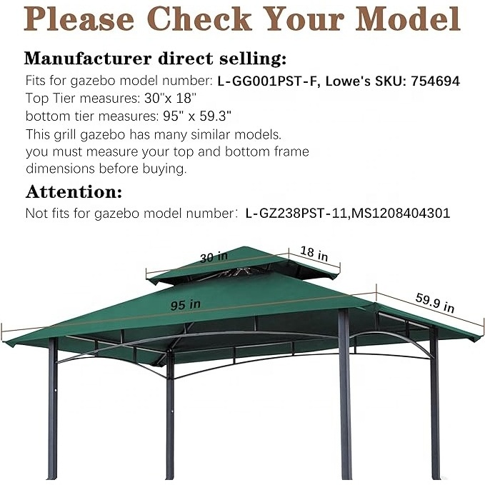 SCOCANOPY Water-Repellent 8x5ft Grill bbq Gazebo Canopy Tent Replacement Top Cover with 2 Tiers for Grand Resort Forest Green