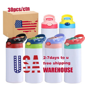 US warehouse wholesale bulk stainless steel sublimation blanks tumblers sippy cup straight 12oz flip top kids water bottle