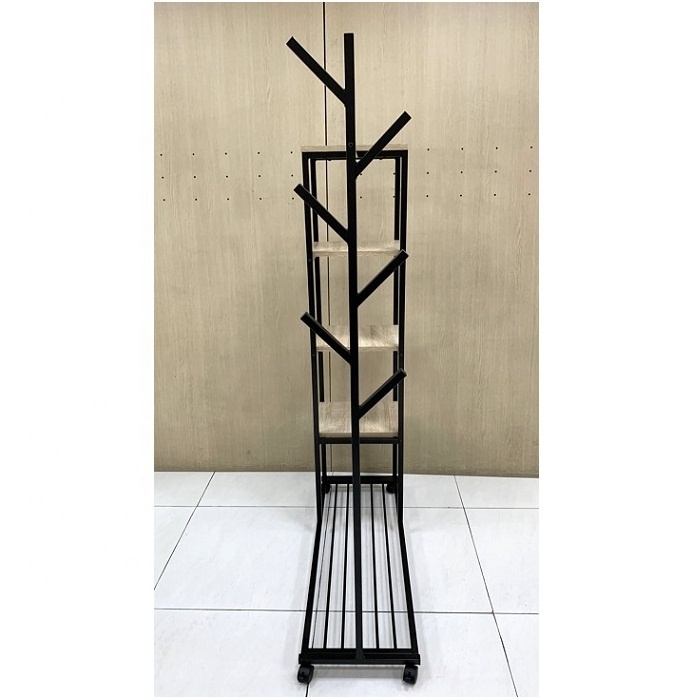 Clothing rack with 5 Tier bedroom wooden clothes hanger stand with 4 casters