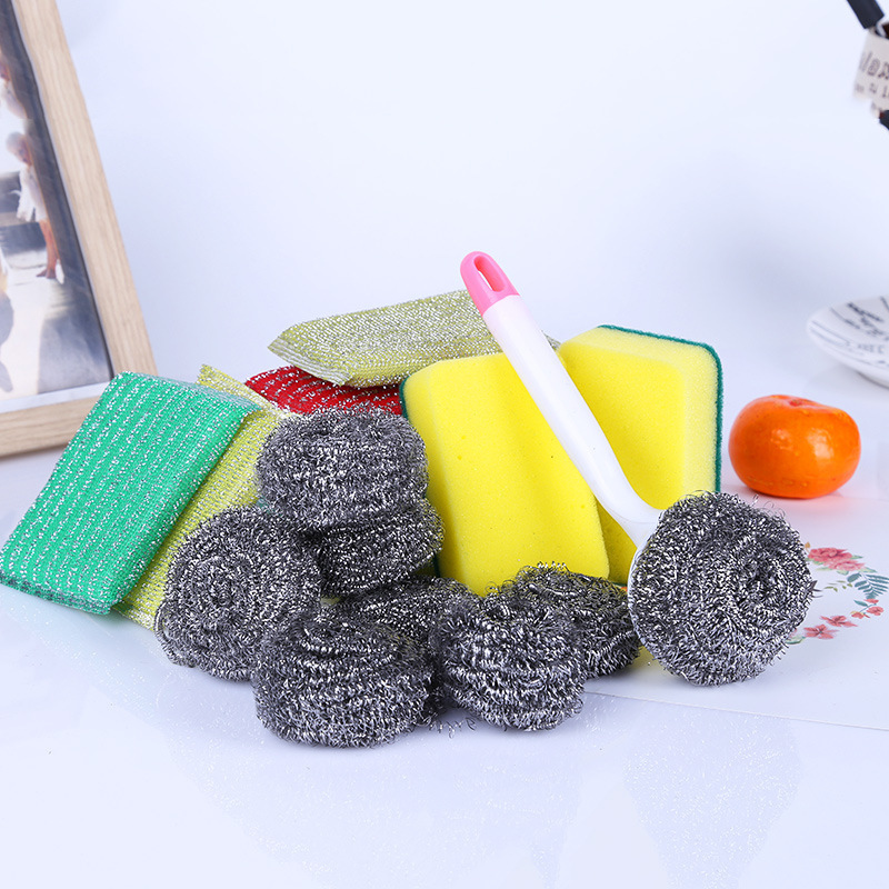 Kitchen Cleaning Set Stainless Steel Sponge Steel Wool Scrubber with Handle Mesh Sponge Household Cleaning Product for Dishes