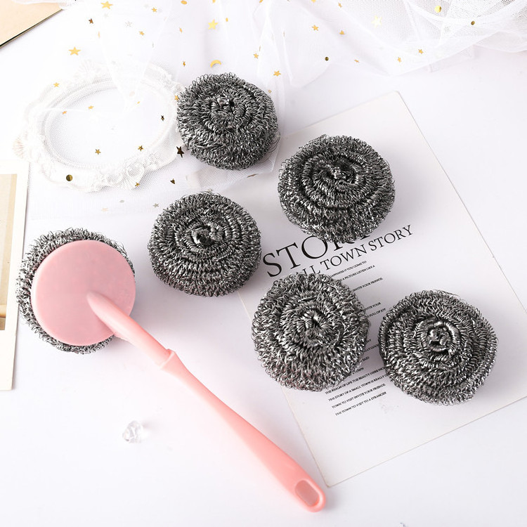 Kitchen Cleaning Set Stainless Steel Sponge Steel Wool Scrubber with Handle Mesh Sponge Household Cleaning Product for Dishes