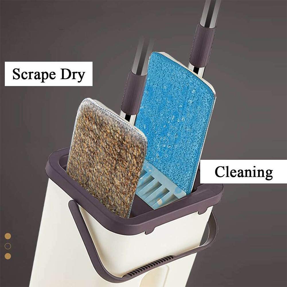 Marble Ceramic Floors Cleaning Flat Mop and Bucket System Reusable Microfiber Pads Self Cleaning Hands Free Mop with Bucket Set