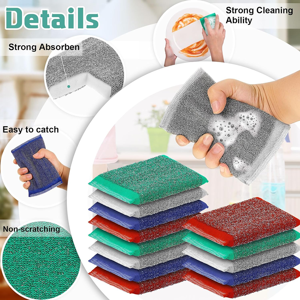 Factory Wholesale Kitchen Hard Surface Cleaning Metal Sponge for Pot Dish Washing Stainless Steel Wire Mesh Sponge Scrubber