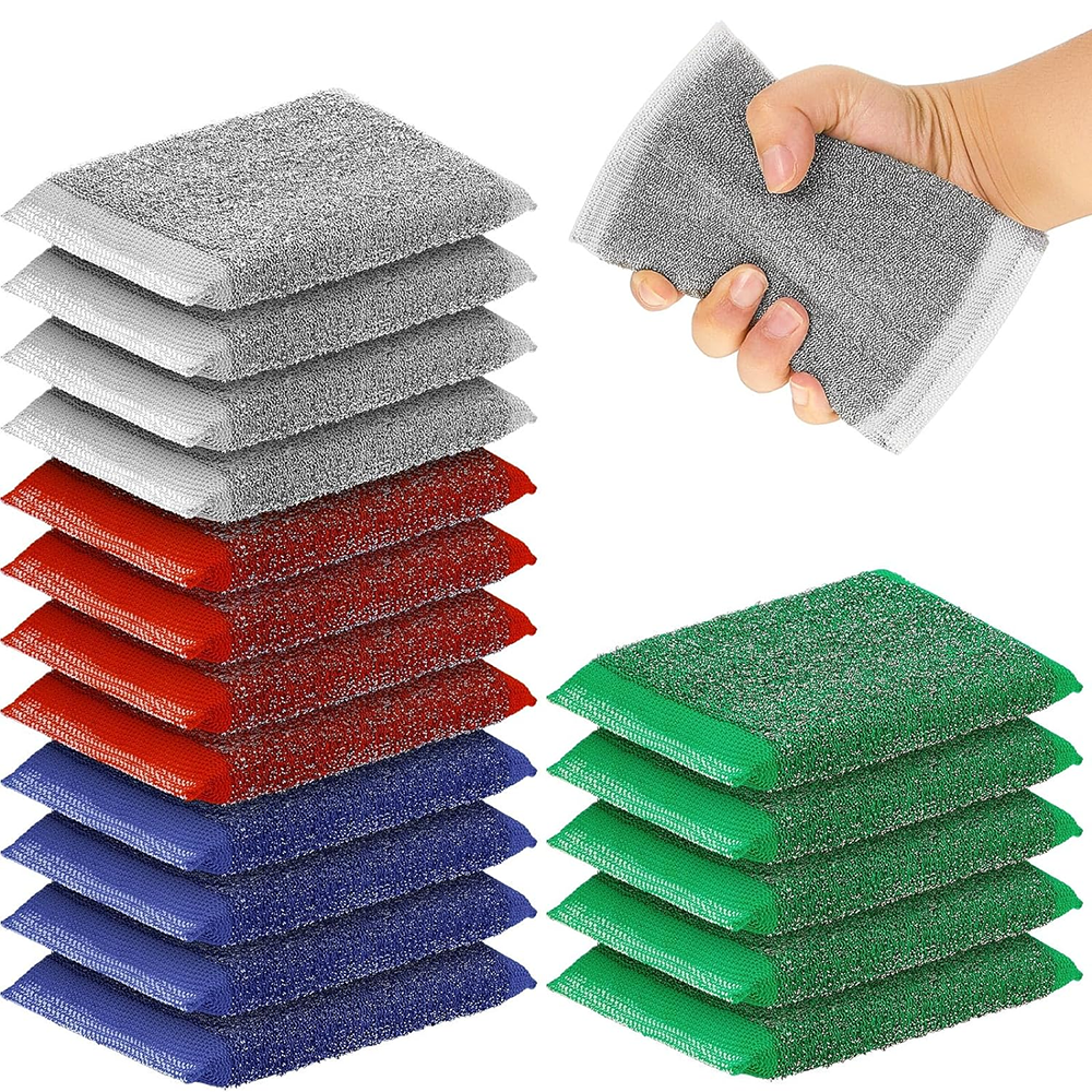 Factory Wholesale Kitchen Hard Surface Cleaning Metal Sponge for Pot Dish Washing Stainless Steel Wire Mesh Sponge Scrubber