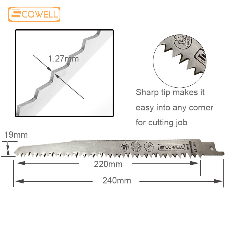 9.5 inch 5TPI Stainless Steel Reciprocating Saw Blades For Cutting Iced Meat Green Wood Bone 12 inch 3TPI Sabre Saw Blade