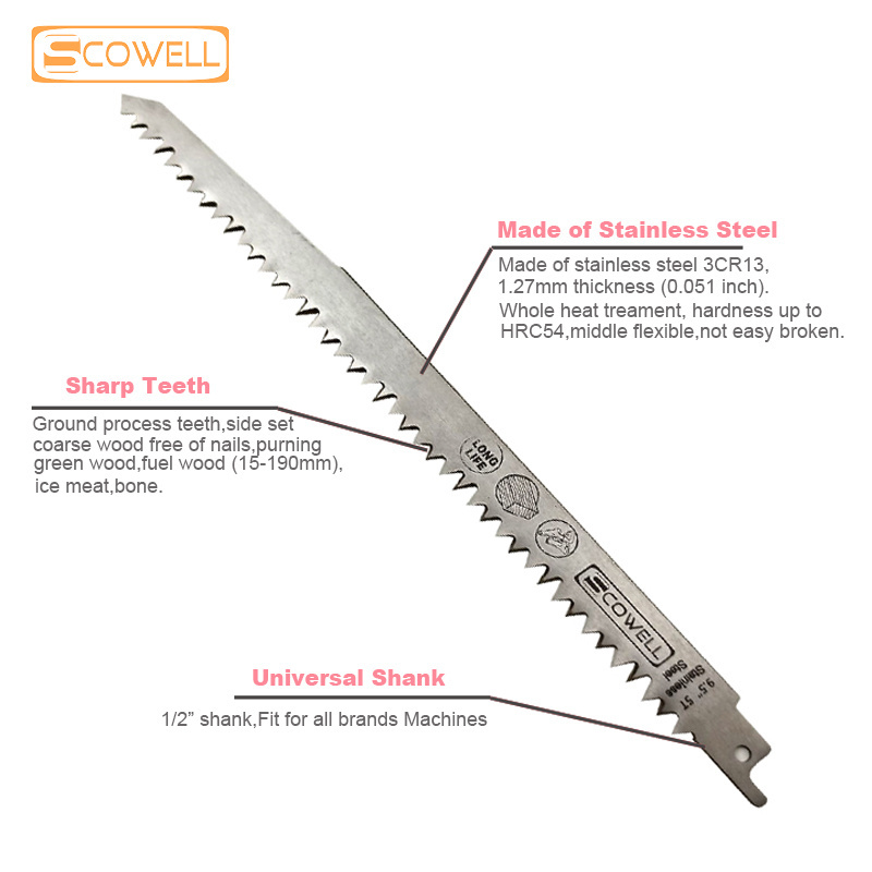 9.5 inch 5TPI Stainless Steel Reciprocating Saw Blades For Cutting Iced Meat Green Wood Bone 12 inch 3TPI Sabre Saw Blade