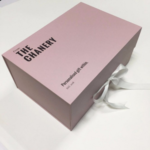 Custom white /pink folding paper luxury made box with ribbon packaging box custom logo gift