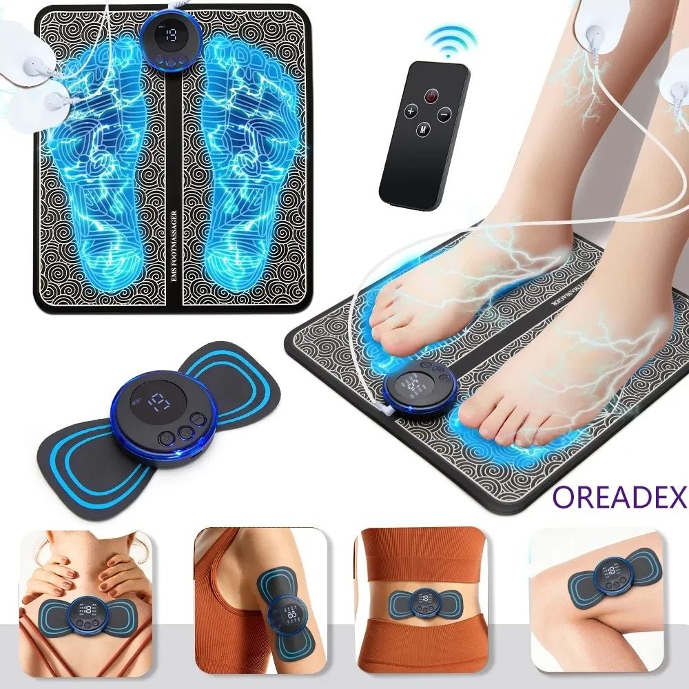 Rechargeable Tens Neck Massage Remote Control EMS Foot Massager For Feet Pain Relief