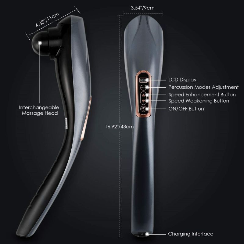 Personal Handheld 6 Massage Head Cordless Electric Deep Tissue Percussion Muscle Stick Massage Vibration Fitness Massager