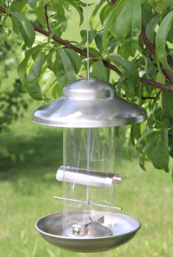 Garden Metal PVC Bird Feeder Column Grains Wild Birds Feed Silo Outdoor Hanging Stainless Steel Bird Feeder