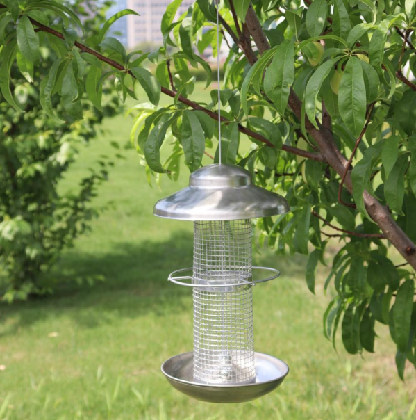 Garden Metal PVC Bird Feeder Column Grains Wild Birds Feed Silo Outdoor Hanging Stainless Steel Bird Feeder