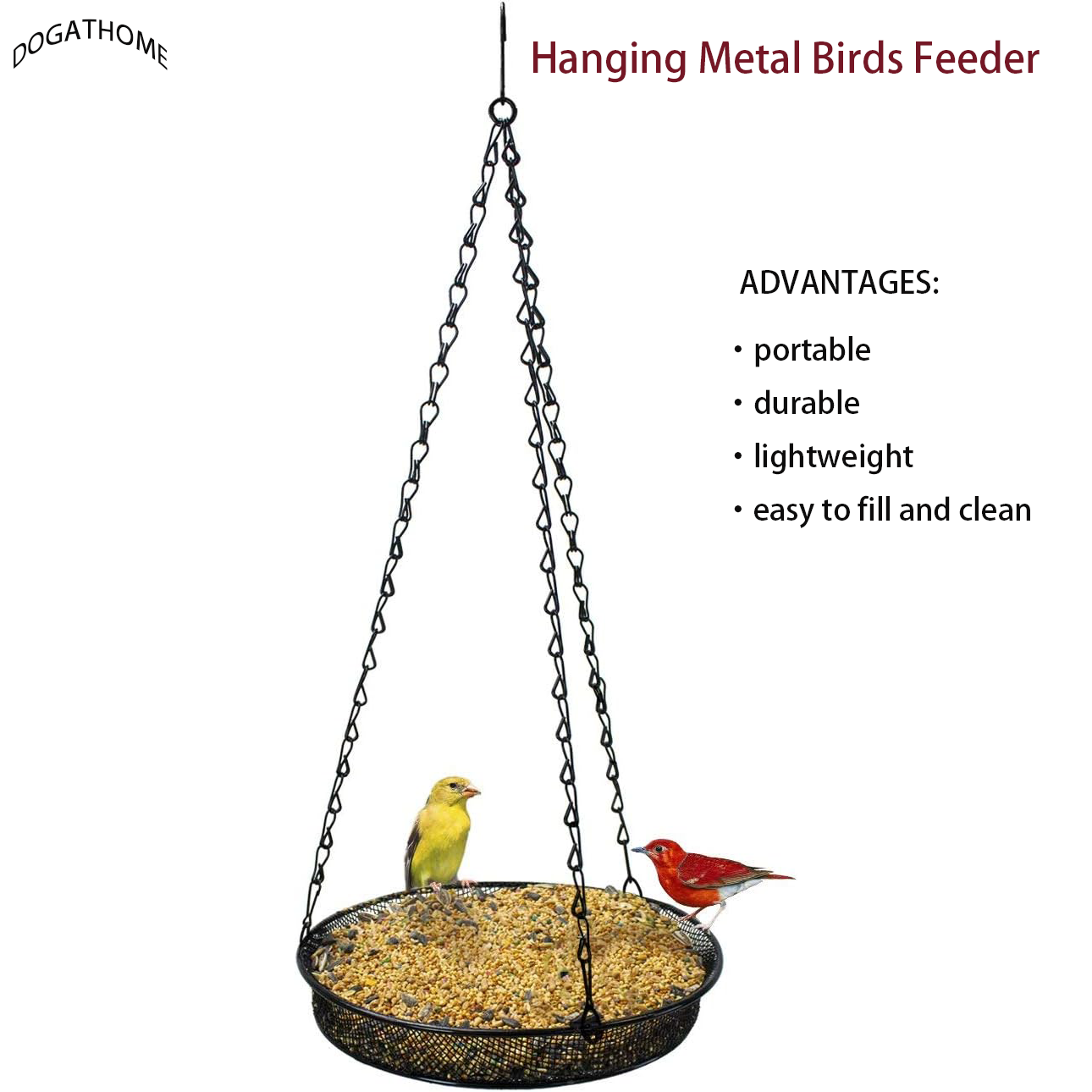 Garden Outdoor Metal Hanging Bird Feeder Potable Hanging Pet Feeder Tray Metal Mesh Platform for Bird