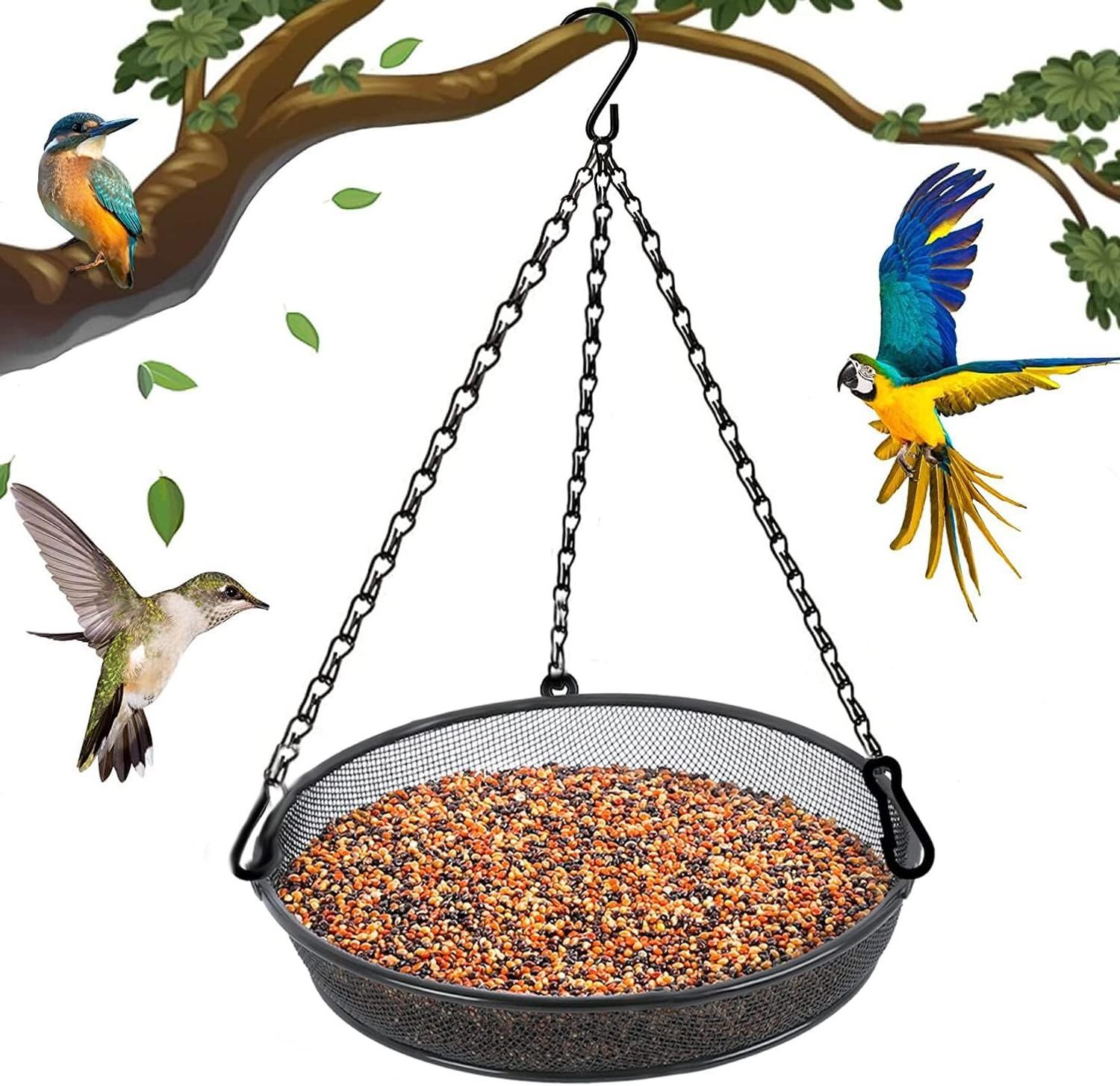 Garden Outdoor Metal Hanging Bird Feeder Potable Hanging Pet Feeder Tray Metal Mesh Platform for Bird