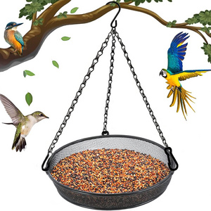 Garden Outdoor Metal Hanging Bird Feeder Potable Hanging Pet Feeder Tray Metal Mesh Platform for Bird