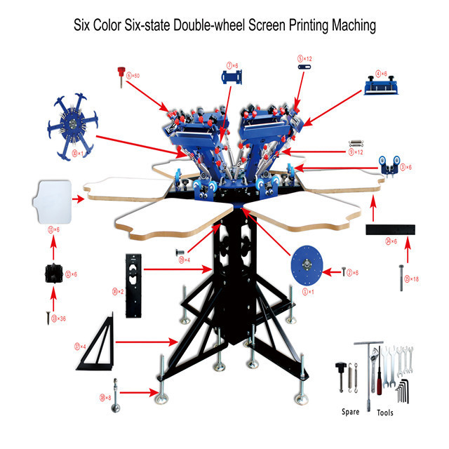 Manual  6 color 6 station carousel screen printing machine