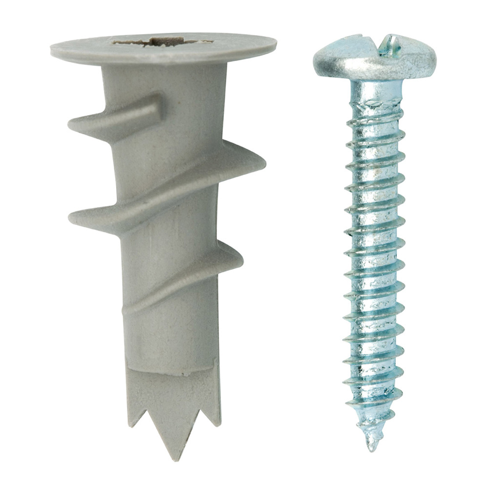 Hollow wall bolt anchor with screws drywall m4*32 plastic expansion tube ribbed wall anchors