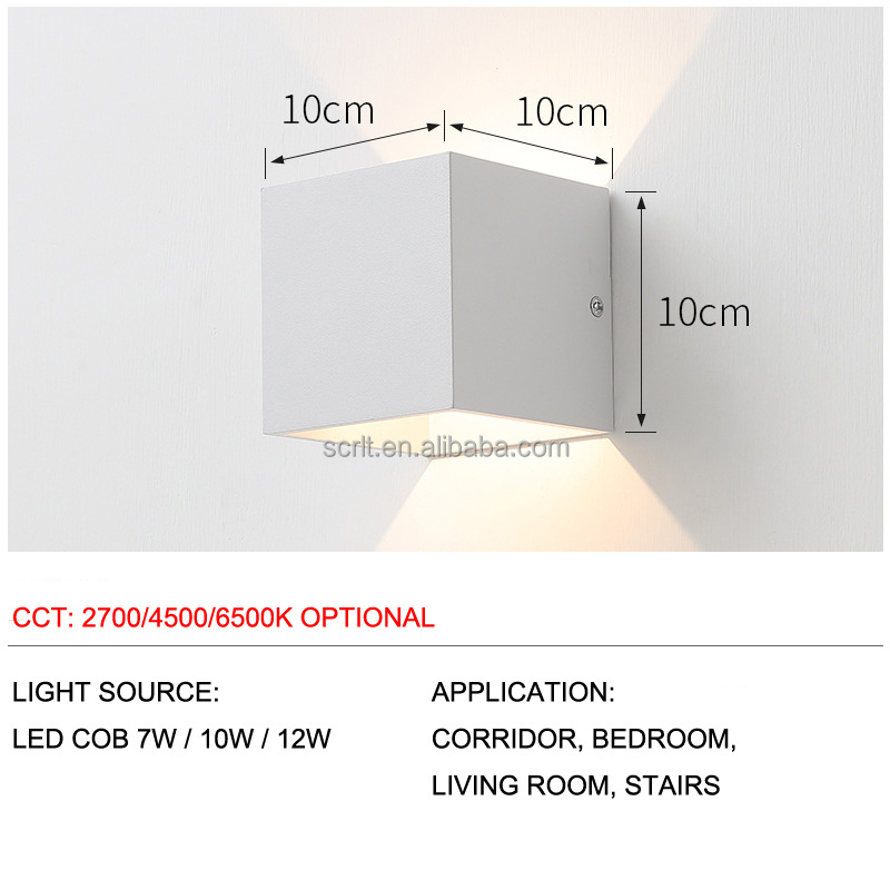 led wall light square up and down adjustable light angle for bedroom living room outdoor wall wash