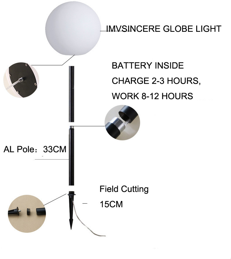 IP68 Solar led globe light with remote control color change charger garden light  led ball light