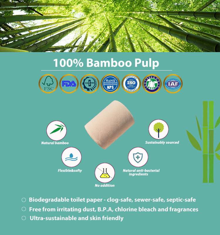 Soft organic eco friendly certified OEM custom cheap 4 3 2 ply bamboo toilet tissue paper rolls toilet paper